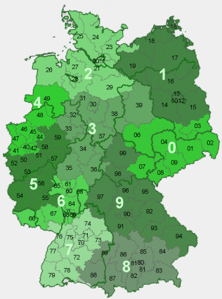 Deutschlandkarte mit PLZ-Bereichen